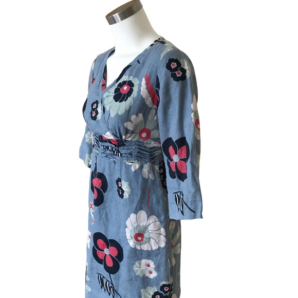 Boden Blue Floral Linen Trim Tunic Dress - Picture 3 of 4